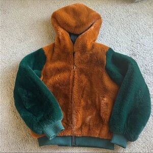 Cozy Orange and Green Faux Fur Jacket